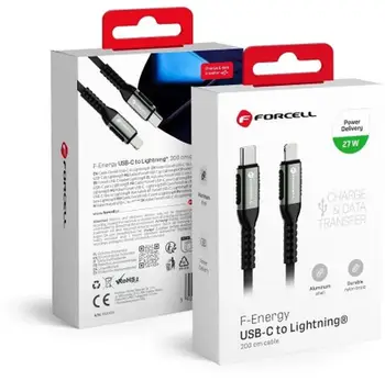 Kabllo USB Forcell F Energy C259, Type C në Lightning, 2m, 27W, e zezë