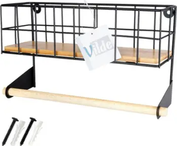 Raft muri për kuzhinë Vilde, metal, me mbajtës pecetash, i zi