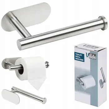 Mbajtës letre tualeti, çelik inox, fiksim me shirit ngjitës dypalësh, argjend