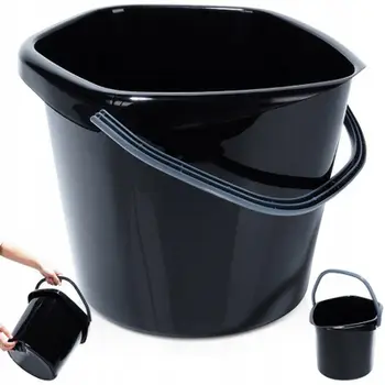 Kovë plastike pa markë, me dorezë dhe grykë, 10L, e zezë