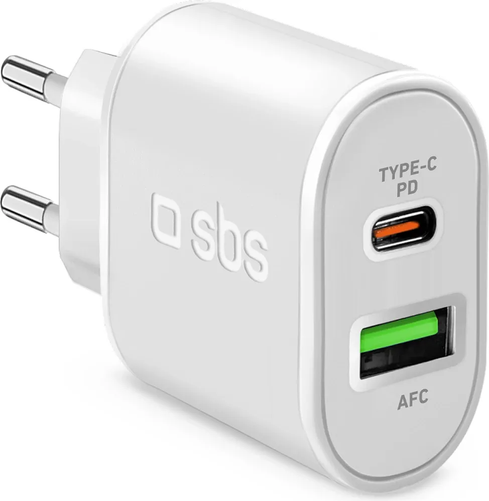 Karikues muri SBS TETRPD20W, 20W, 2 porta USB-A/USB-C, i bardhë - 1