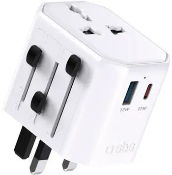 Adapter universal udhëtimi, SBS TEADAPTUSBTCUNI, 2500 W 10 A, prizat EU/UK/US/AU, USB-A + USB-C 12 W, e bardhë