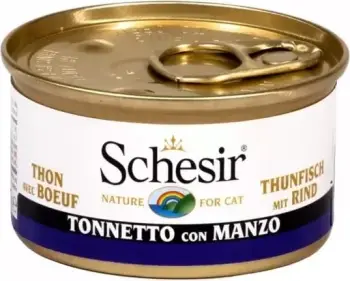 Ushqim për mace Schesir, me tuna dhe fileto viçi, 85 gr
