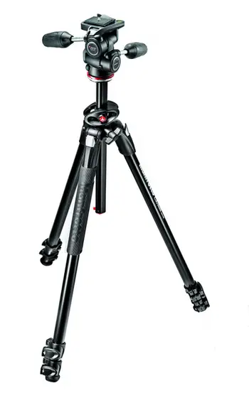Tripod Manfrotto 290 Dual MK290DUA3-3W, alumin, me kokë 3 drejtime, i zi