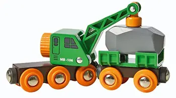 Vagon lodër BRIO World 33698 Clever Crane, me vinç magnetik, dru FSC, portokalli jeshile