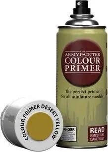 Spraj primer Army Painter Colour Primer Desert Yellow, 400ml, për miniatura, ngjyrë e verdhë shkretëtire