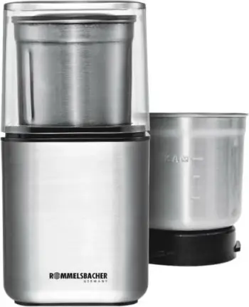 Mulli kafeje dhe erëzash, Rommelsbacher EGK 200, 2 enë çeliku inox, kontroll me puls, 240 x 125 x 125, argjendtë