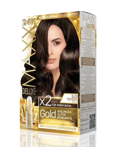 Set ngjyrë për flokë Maxx Deluxe Gold, 5.0 Light Brown, 50ml - 1