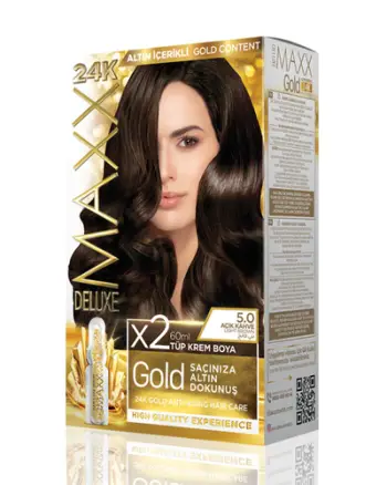 Set ngjyrë për flokë Maxx Deluxe Gold, 5.0 Light Brown, 50ml