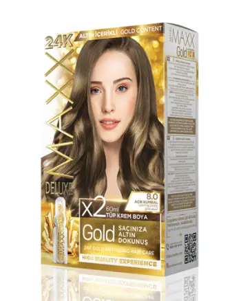 Set ngjyrë për flokë Maxx Deluxe Gold, 8.0 Light Blonde, 50ml