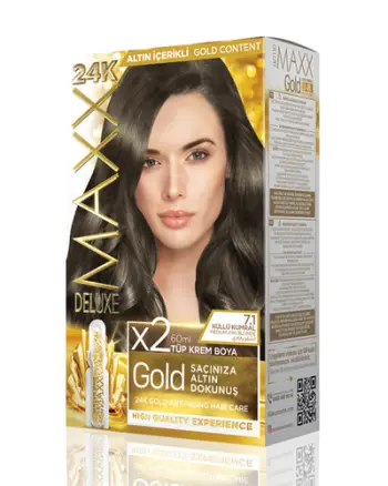 Set ngjyrë për flokë Maxx Deluxe Gold, 7.1 Ash Blonde, 50ml