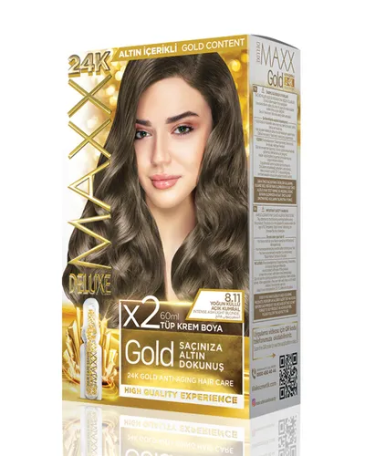 Set ngjyrë për flokë Maxx Deluxe Gold, 8.11 Light Olive Blonde, 50ml - 1
