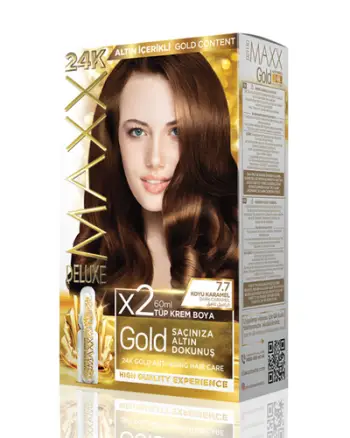 Set ngjyrë për flokë Maxx Deluxe Gold, 7.7 Dark Caramel, 50ml