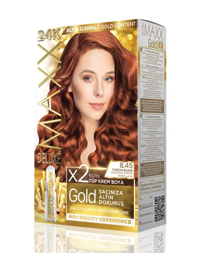 Set ngjyrë për flokë Maxx Deluxe Gold, 8.45 Cinnamon Copper, 50ml - 1