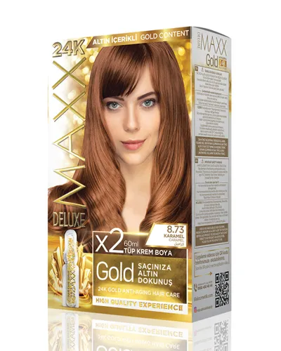 Set ngjyrë për flokë Maxx Deluxe Gold, 8.73 Caramel, 50ml - 1