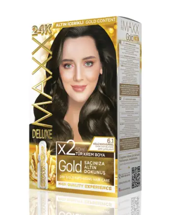 Set ngjyrë për flokë Maxx Deluxe Gold, 6.1 Ash Dark Blonde, 50ml