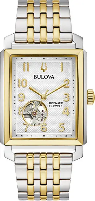Orë dore për meshkuj Bulova Sutton Square Automatic 98A308, e argjendtë