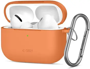 Kuti mbrojtëse Tech-Protect Silicone Hook për Apple AirPods Pro 3, silikon, me karabinë, portokalli kozmik