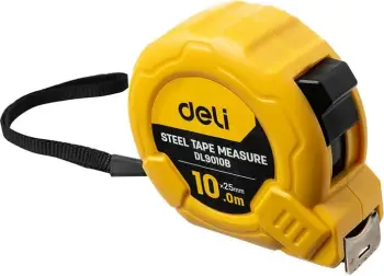 Metër çeliku Deli Tools EDL9010B, 10m, 25mm, e verdhë