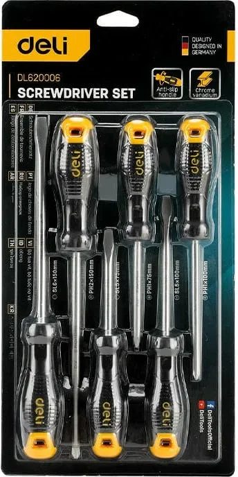 Set kaçavidash Deli Tools EDL620006, 6 copë, zi/verdhë - 2