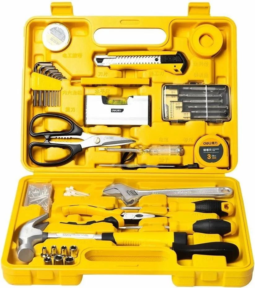 Set veglash Deli Tools EDL1038J, 38 copë, me kasë, e verdhë - 1