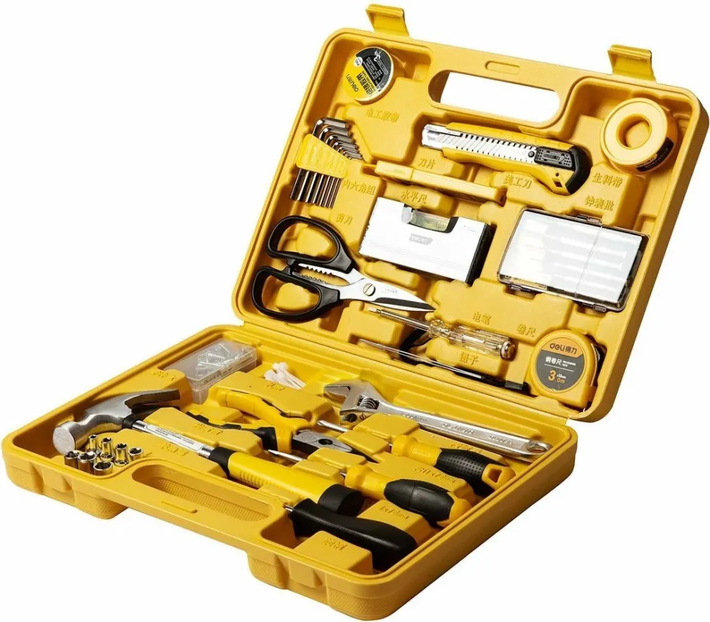 Set veglash Deli Tools EDL1038J, 38 copë, me kasë, e verdhë - 2