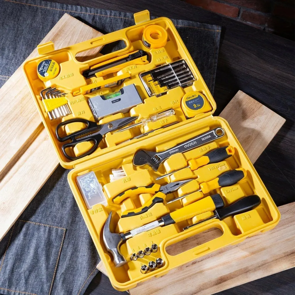 Set veglash Deli Tools EDL1038J, 38 copë, me kasë, e verdhë - 5