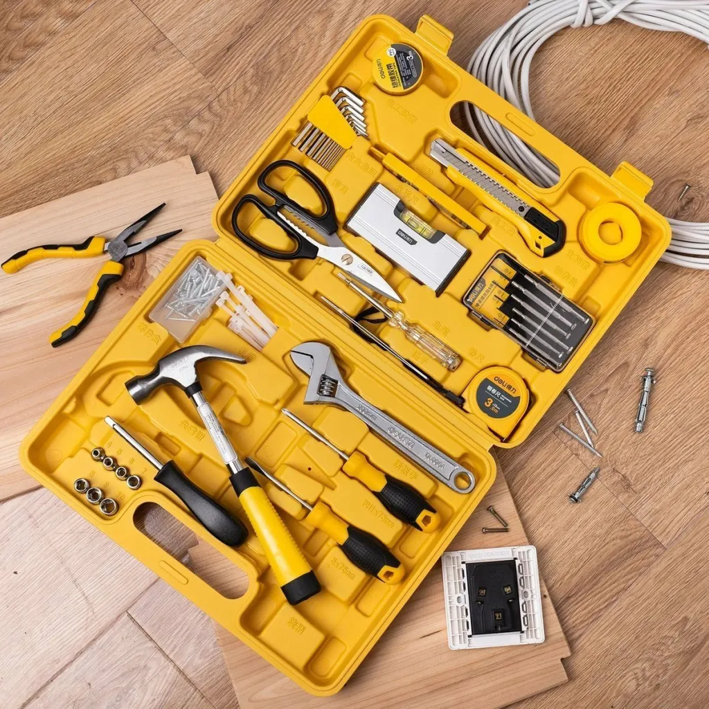 Set veglash Deli Tools EDL1038J, 38 copë, me kasë, e verdhë - 7