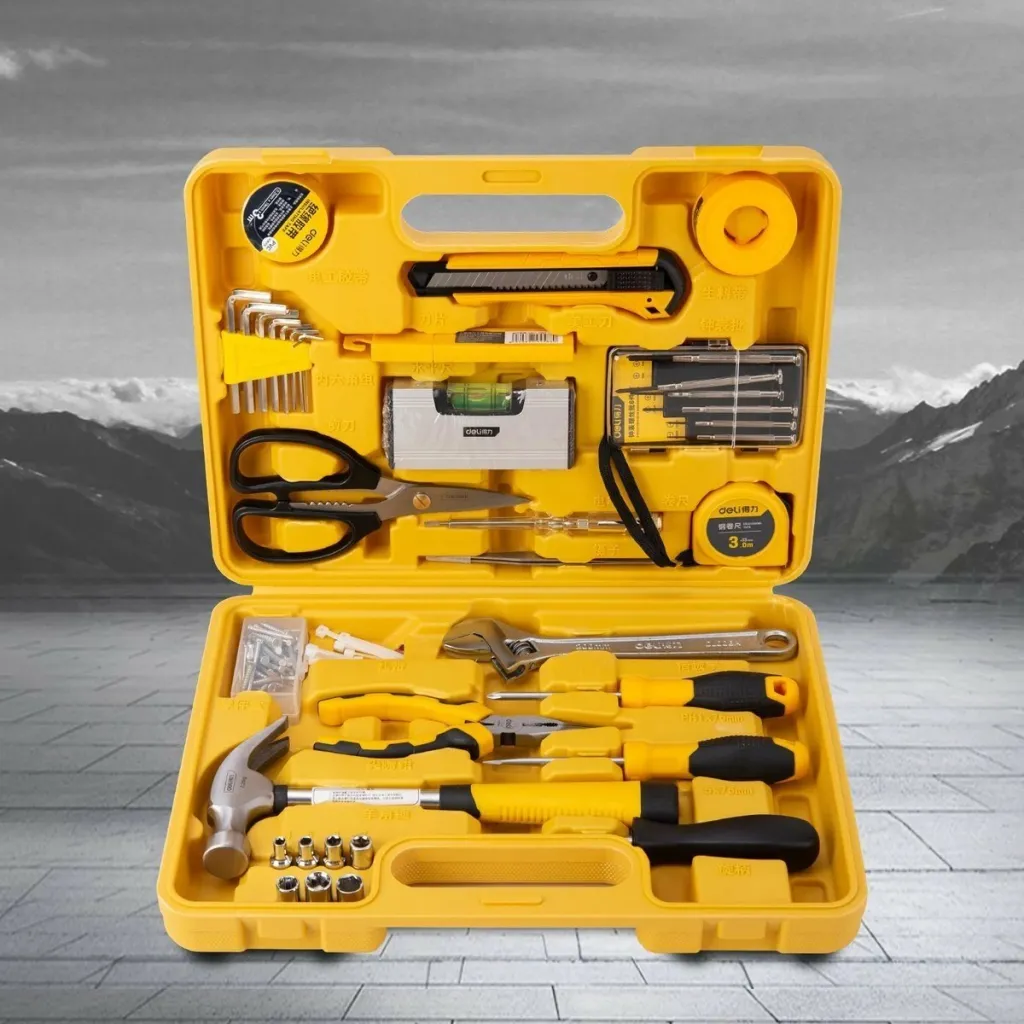 Set veglash Deli Tools EDL1038J, 38 copë, me kasë, e verdhë - 8
