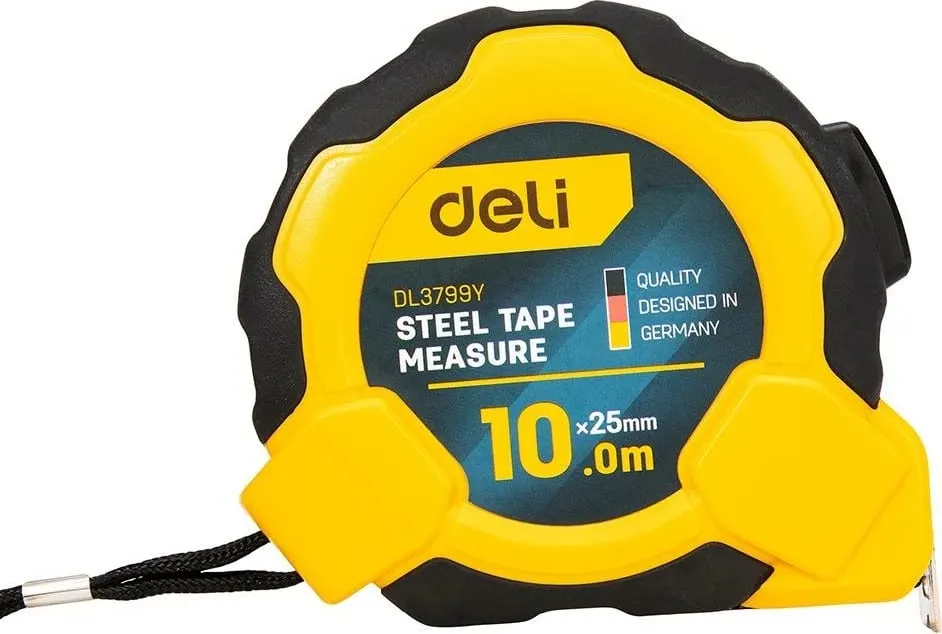 Metër matës çeliku Deli Tools EDL3799Y, 10m x 25mm, verdhë - 1