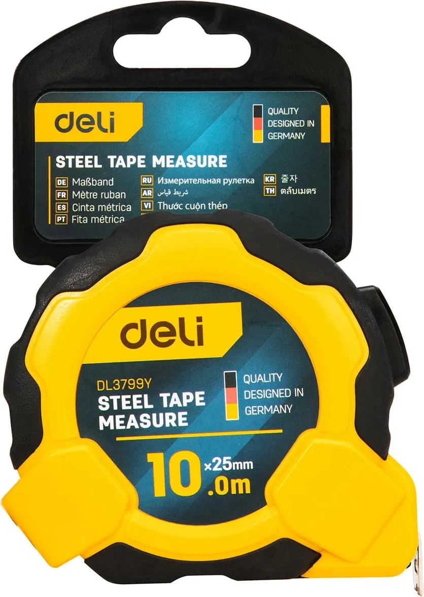 Metër matës çeliku Deli Tools EDL3799Y, 10m x 25mm, verdhë - 7