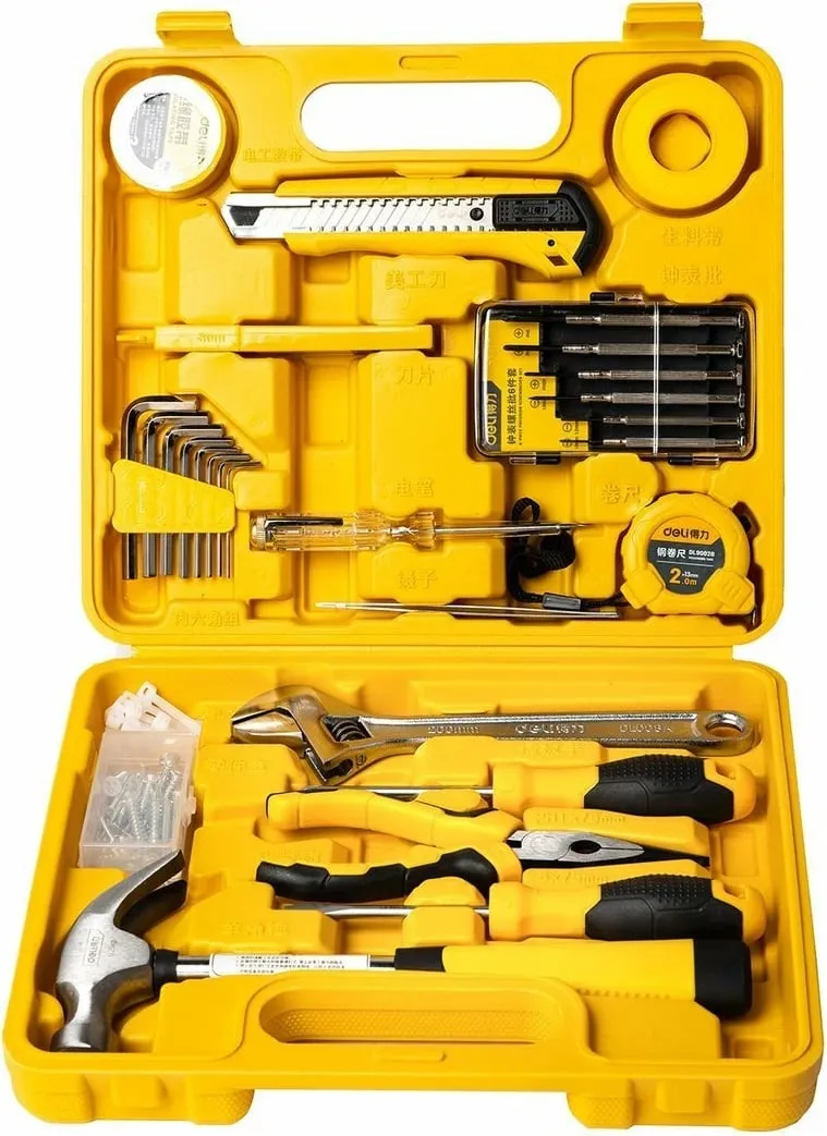 Set veglash Deli Tools EDL1028J, 28 copë, me kasë, e verdhë - 1