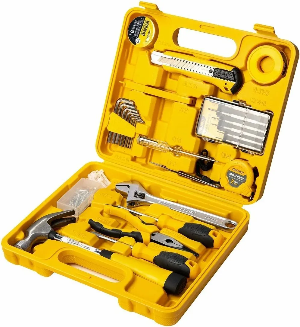Set veglash Deli Tools EDL1028J, 28 copë, me kasë, e verdhë - 2