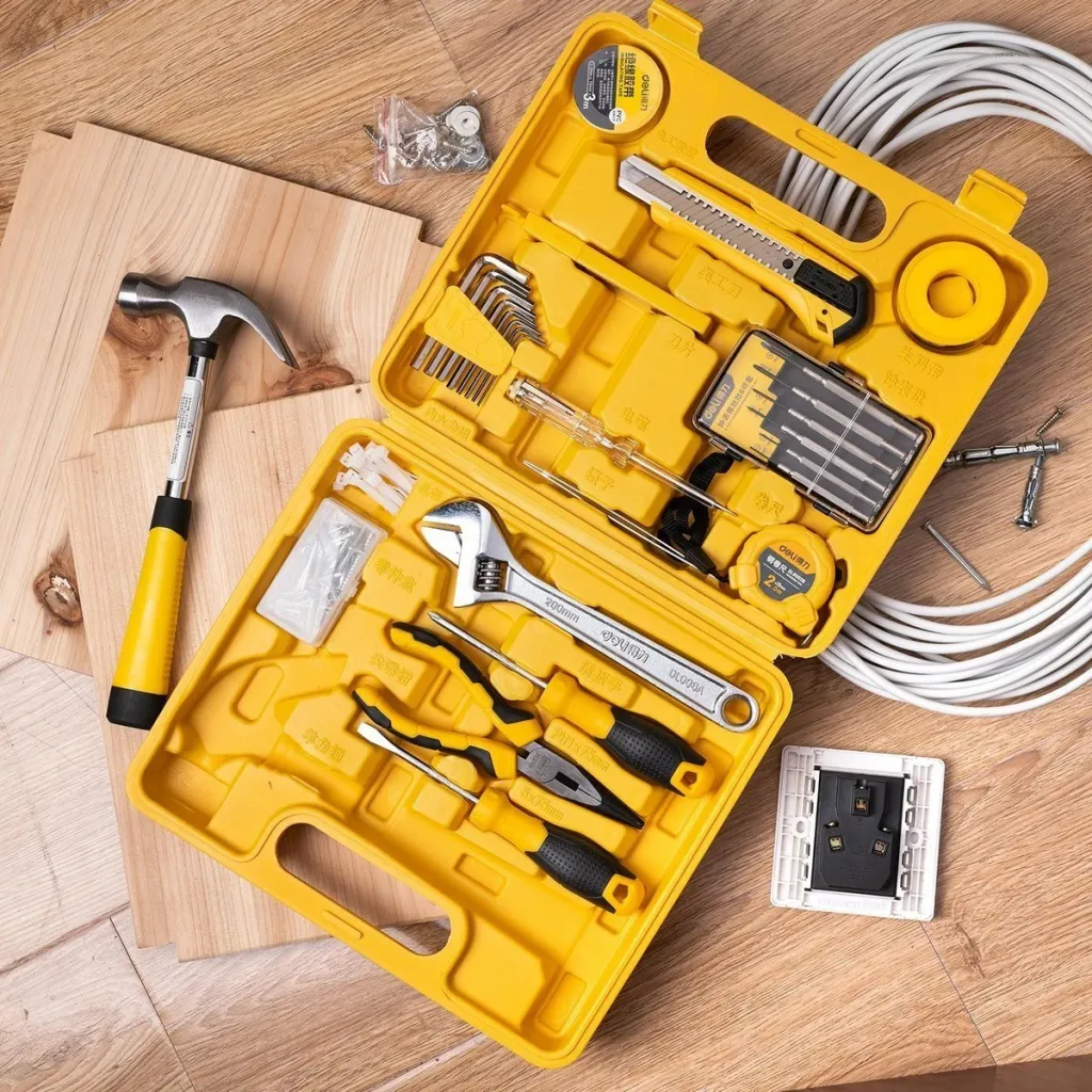 Set veglash Deli Tools EDL1028J, 28 copë, me kasë, e verdhë - 5