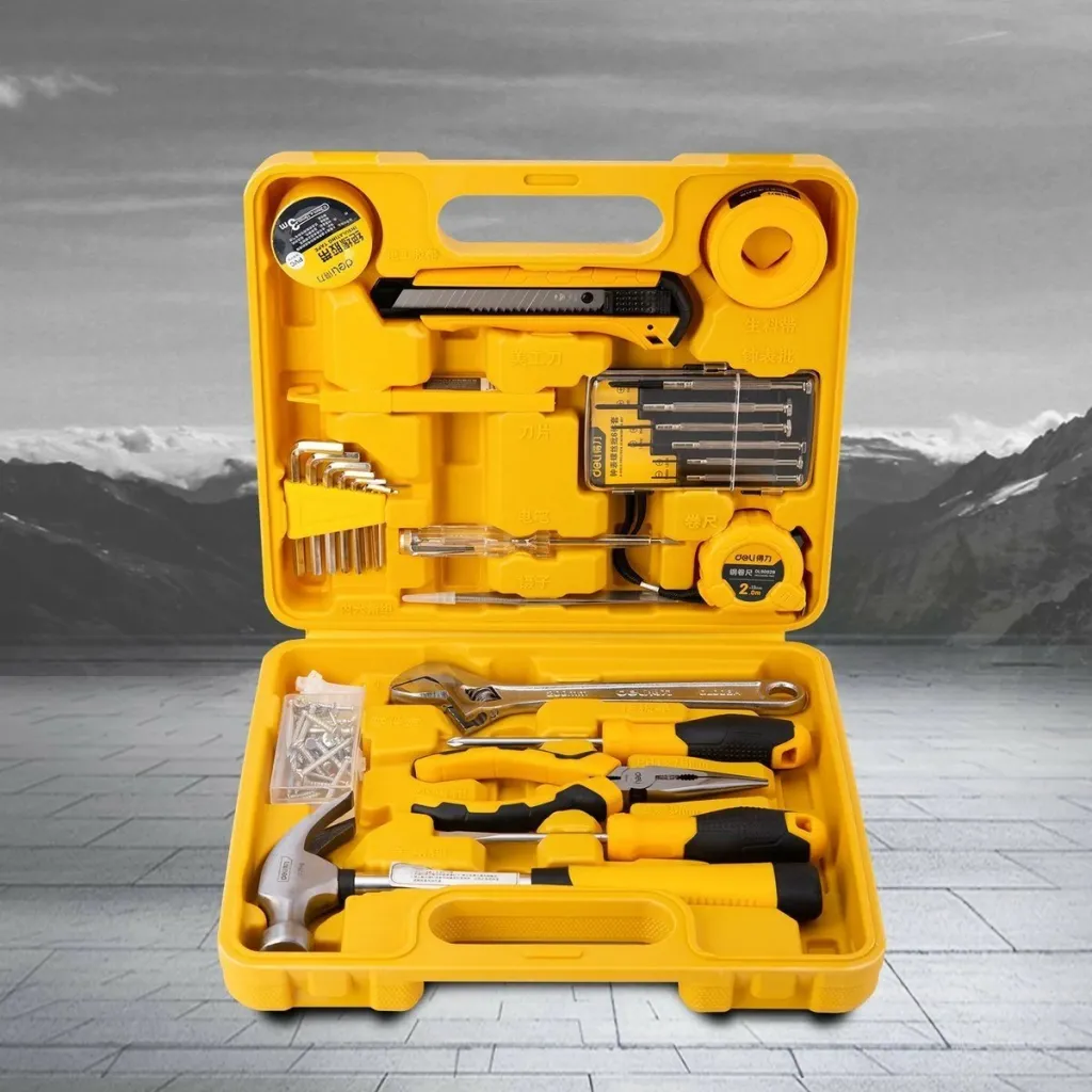 Set veglash Deli Tools EDL1028J, 28 copë, me kasë, e verdhë - 6