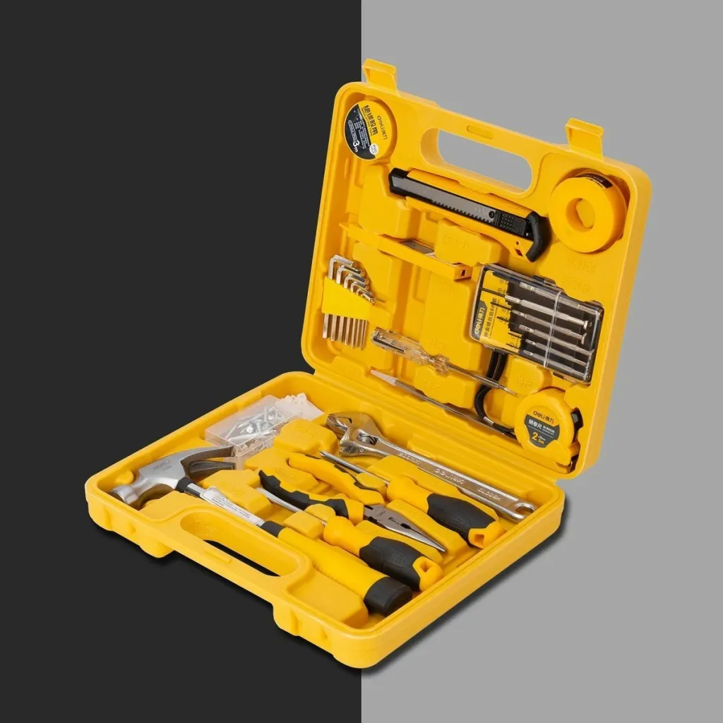 Set veglash Deli Tools EDL1028J, 28 copë, me kasë, e verdhë - 7