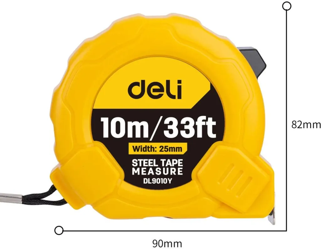 Metër çeliku Deli Tools EDL9010Y, 10m/25mm, verdhë - 9