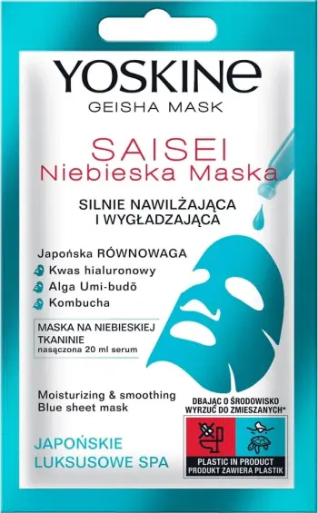 Maskë për fytyrë për femra Yoskine Geisha Mask sheet mask on blue fabric saisei, 20ml, me pëlhurë blu