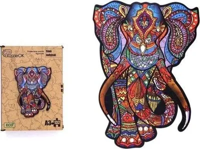 Puzzle druri PuzzleOK Indian Elephant, 132 copë, formë A3, shumëngjyrësh - 1