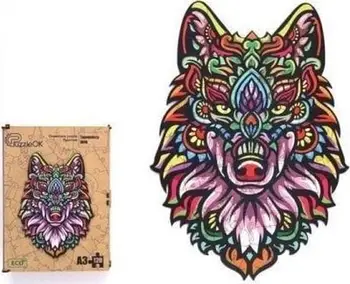 Puzzle druri PuzzleOK Mysterious Wolf, 120 copë, formë ujku, A3