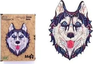 Puzzle druri PuzzleOK Snowy Husky 123, formë kafshe, formati A3