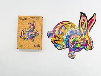 Puzzle druri PuzzleOK Fluffy Bunny 121 copë, formë lepurushi, formati A3, shumëngjyrësh