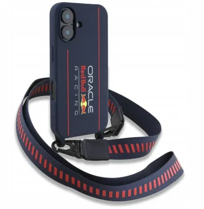 Këllëf silikoni Red Bull Vertical Logo Crossbody për iPhone 16, MagSafe, blu e errët - 3
