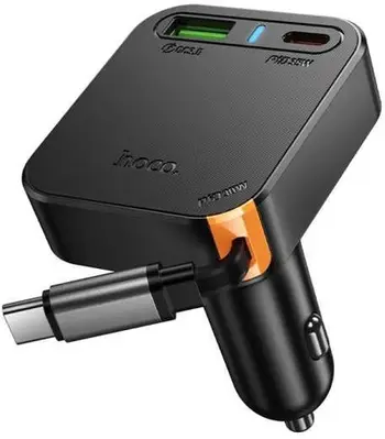 Karikues veture Hoco NZ18, 65W, 2x USB C USB A me kabllo tërheqëse, i zi