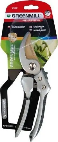 Sekator kopshti Greenmill FD000547, tehe çeliku SK 5, prerje 15 mm, jeshil