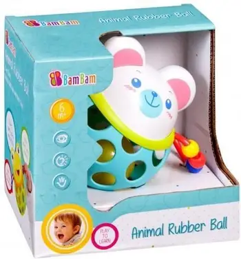 Top lodër BamBam Rubber Ball, me zile, shumëngjyrësh