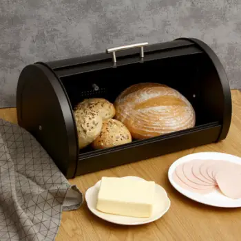 Kuti buke Brunbeste Bread Bin 1630, çelik inox, kapak rrotullues, e zezë
