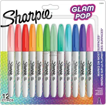 Set markera permanent Sharpie Glam Pop, majë e hollë, 12 copë, ngjyra të ndryshme