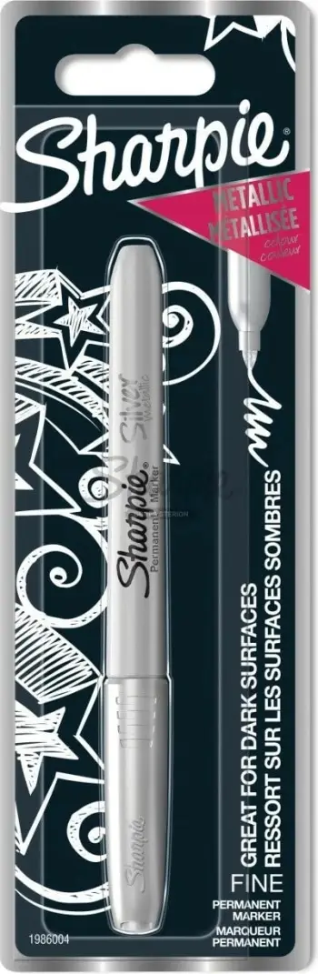 Marker permanent Sharpie Metallic Silver, set 12 copë, majë e hollë, argjend