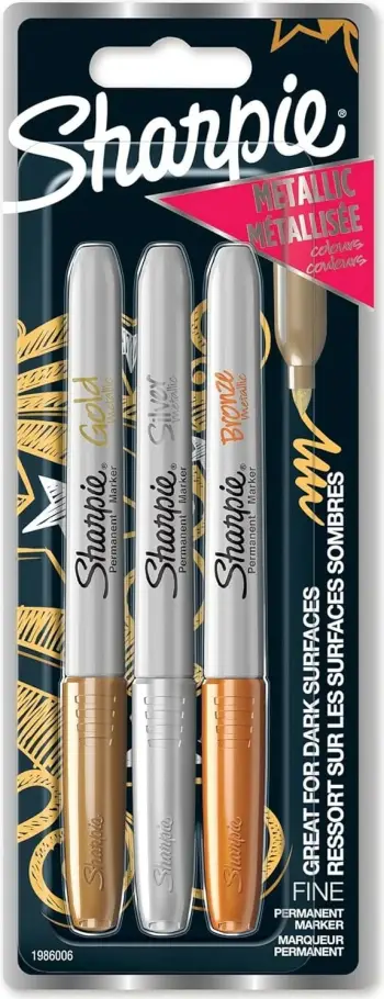 Markera Sharpie Metallic, set 3 copë, majë e hollë, ari argjend kafe